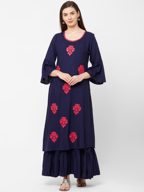 

Juliet Women Navy Blue & Pink Embroidered A-Line Kurta