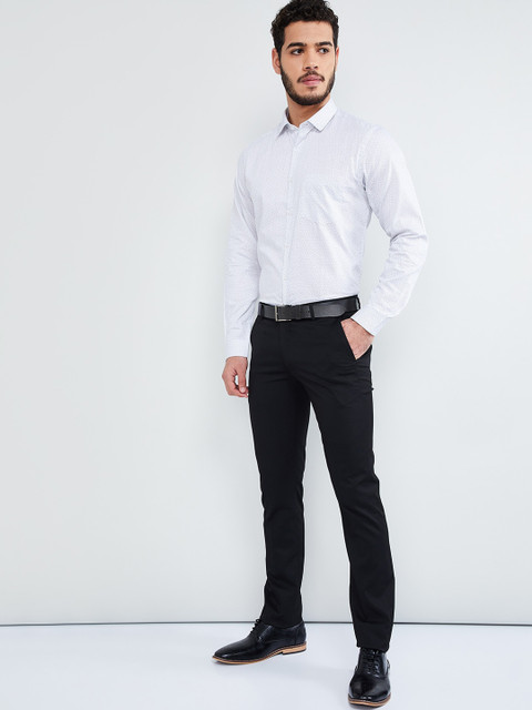 

max Men White & Black Regular Fit Striped Formal Shirt