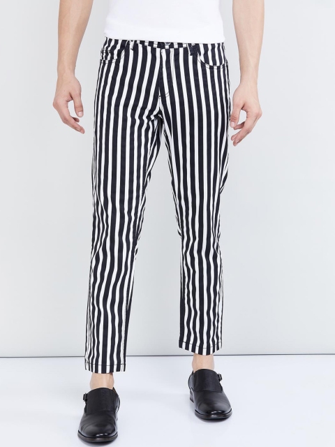 

max Men Black & White Regular Fit Striped Trousers