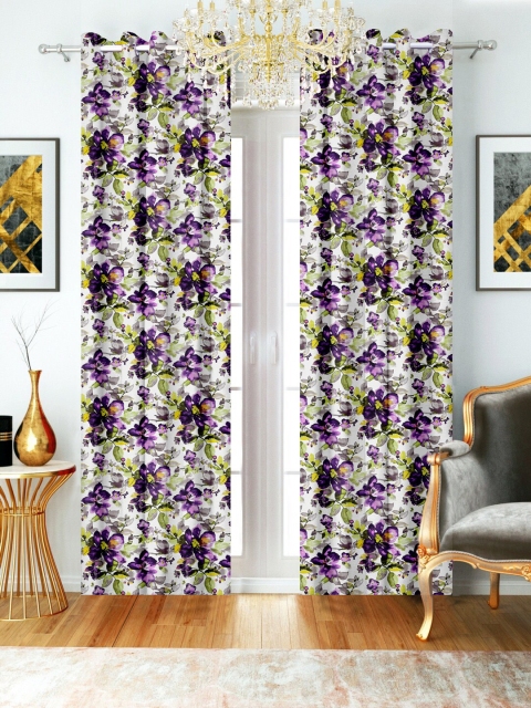 

SHIVANAA HOMES Off-White & Purple Single Room Darkening Curtain