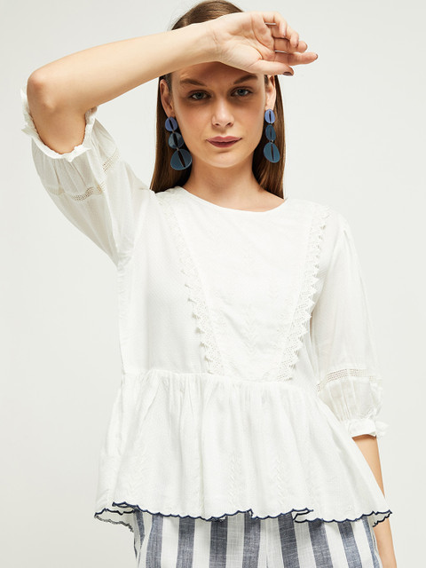 

max Women Off-White Self Design Peplum Top