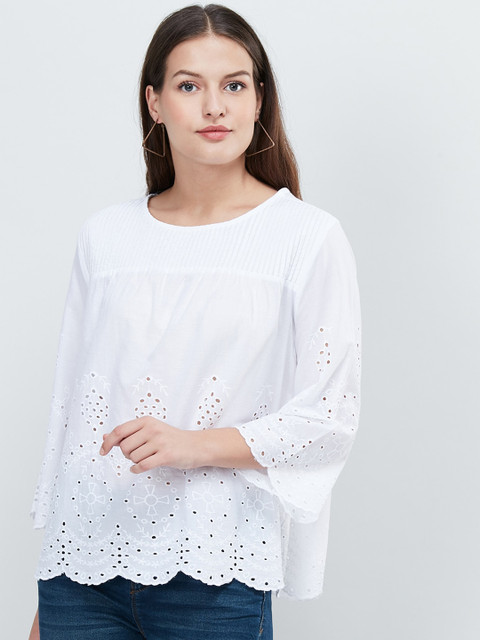 

max Women White Self Design Top