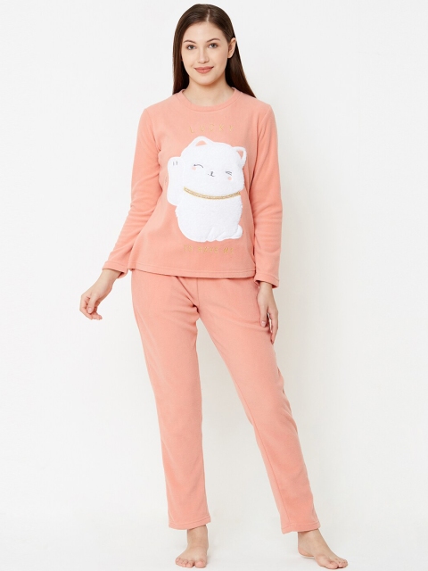 

Sweet Dreams Women Peach-Coloured & White Printed Night suit