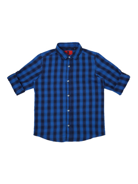 

URBAN SCOTTISH Boys Blue & Black Regular Fit Checked Casual Shirt