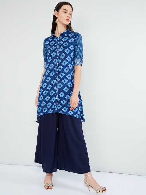 

max Women Blue Printed Straight Kurta