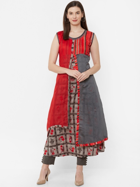 

Juliet Women Red & Grey Printed A-Line Kurta