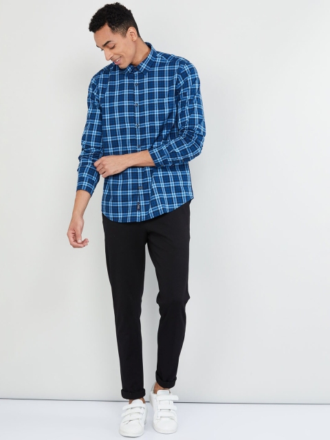 max Men Blue Regular Fit Checked Casual Shirt