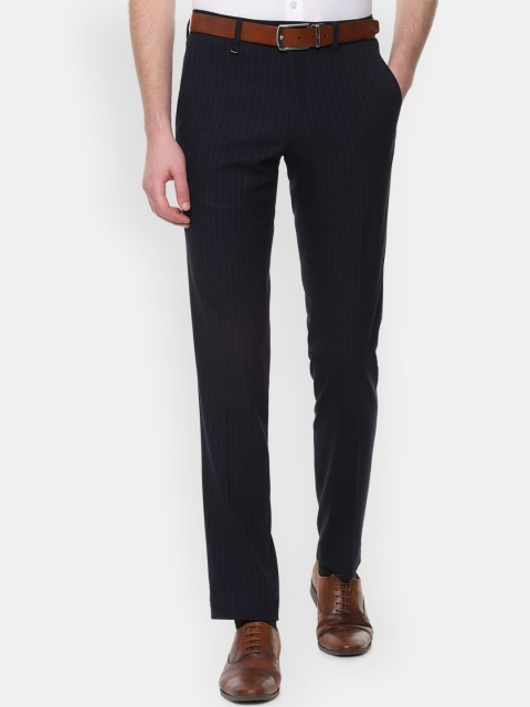 

Van Heusen Men Navy Blue Slim Fit Striped Formal Trousers