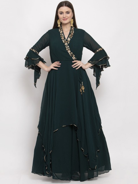 

KHALOM Women Green Embellished Maxi Dress