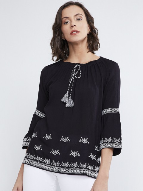 

max Women Black Embroidered Top
