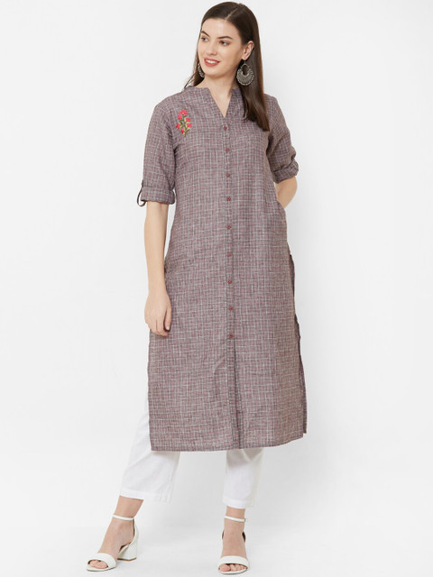 

Juliet Women Coffee Brown Checked Straight Kurta