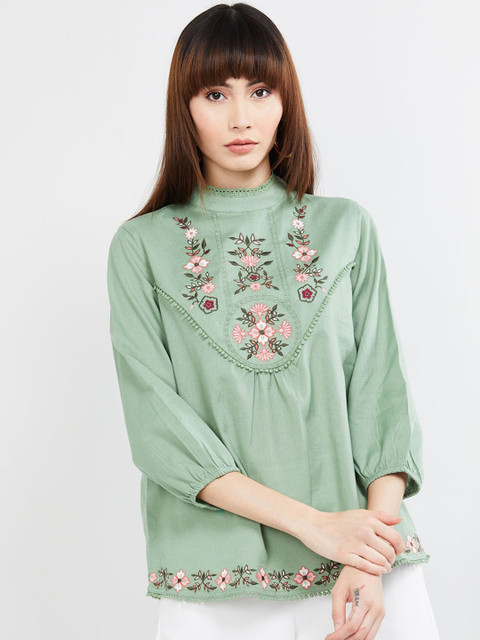 

max Women Green Embroidered Top