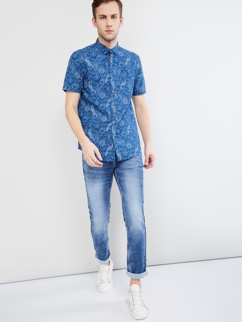 

max Men Blue Regular Fit Printed Casual Shirt