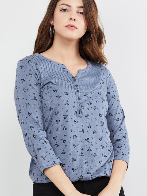 

max Women Blue Printed Top