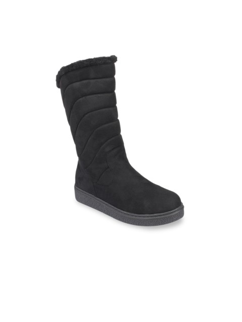 

Flat n Heels Women Black Solid Suede High-Top Flat Boots