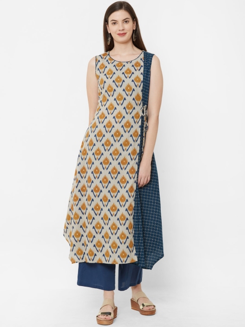 

Juliet Women Grey & Navy Blue Printed A-Line Kurta