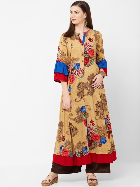 

Juliet Women Beige & Blue Floral Printed A-Line Kurta