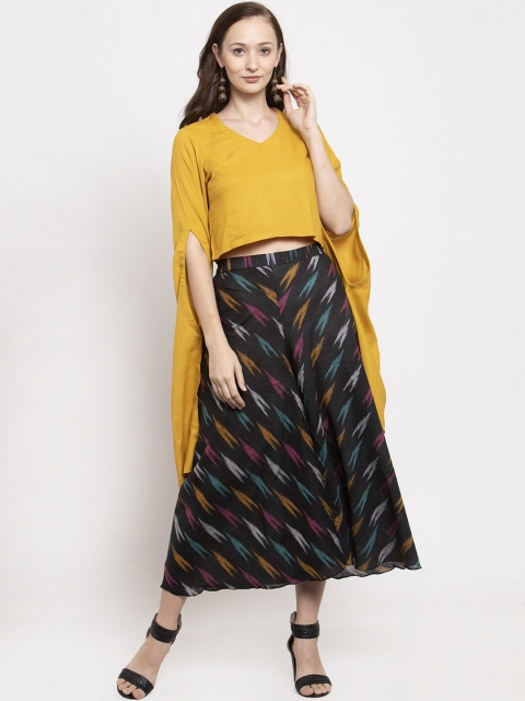

DUGRI BE THE ONE Women Yellow & Black Solid Ethnic Top with Palazzos