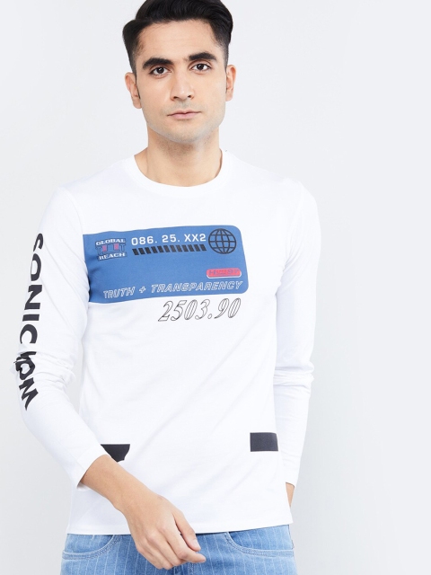 

max Men White Printed Round Neck T-shirt