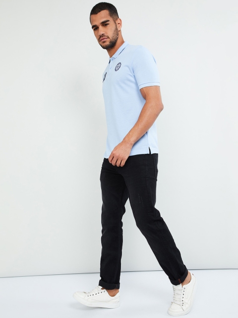 

max Men Blue Printed Polo Collar T-shirt