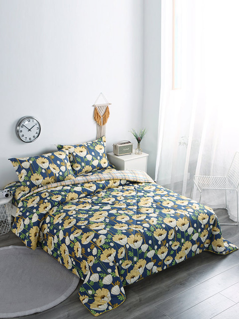 

URBAN DREAM Blue & Yellow Floral Printed Bedding Set