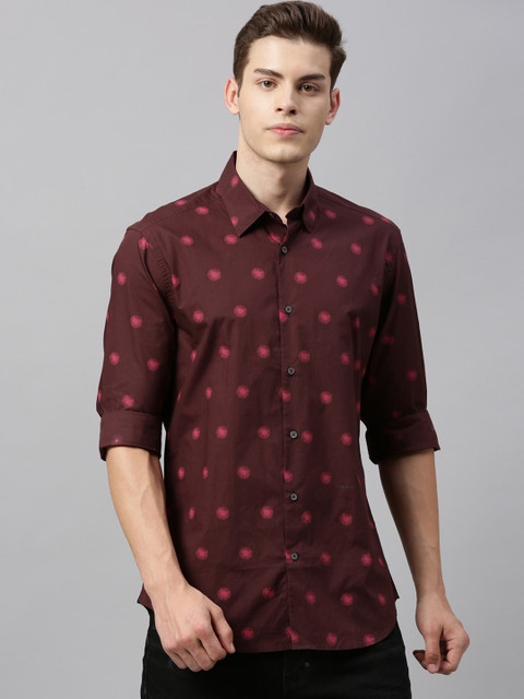 

RARE RABBIT Men Maroon Tailored Fit Printed Casual Shirt