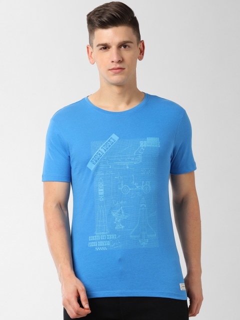 

Peter England Casuals Men Blue & White Printed Round Neck T-shirt