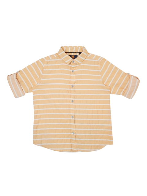 

URBAN SCOTTISH Boys Peach-Coloured & Off-White Striped Casual Shirt