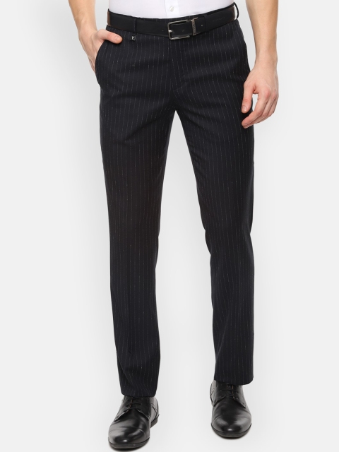 

V Dot Men Black Skinny Fit Striped Formal Trousers