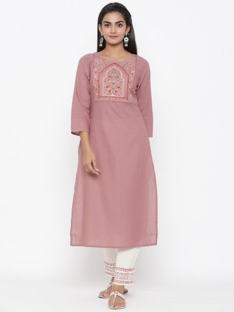 

Yufta Women Mauve & Red Embroidered Kurta with Trousers