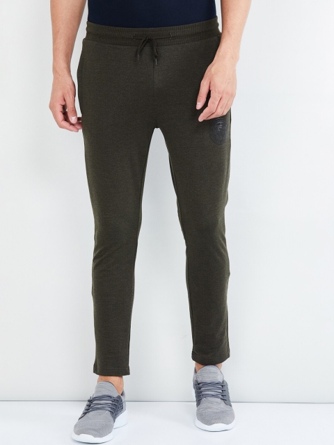

max Men Olive Green Solid Slim-Fit Track Pants
