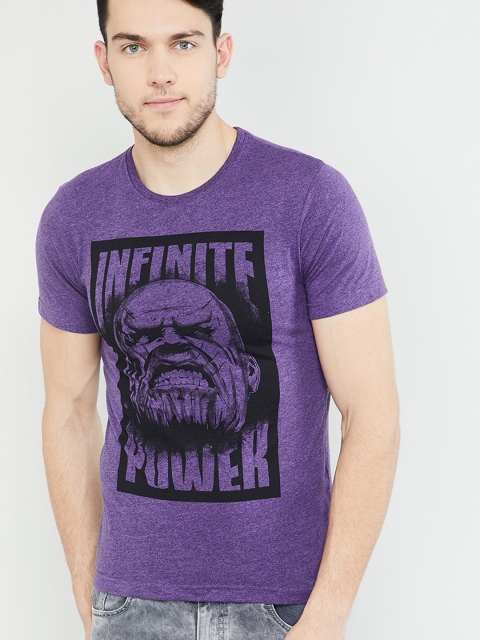 

max Men Purple Printed Round Neck T-shirt