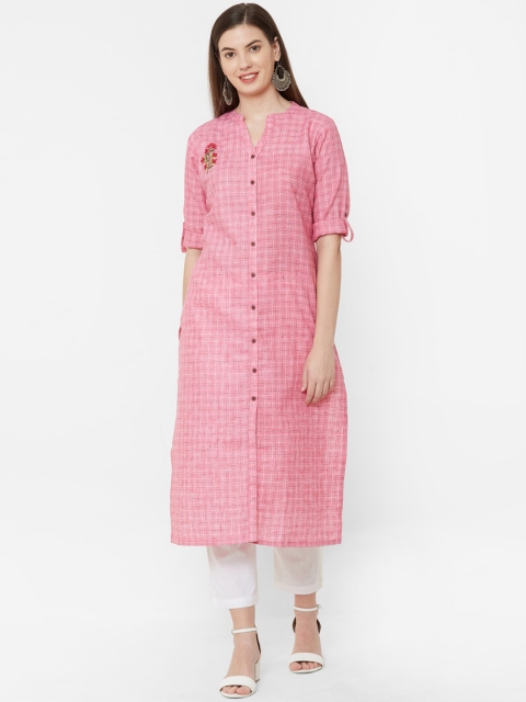 

Juliet Women Pink Checked Straight Kurta