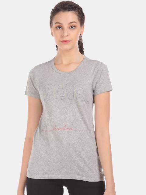 

GAP Women Grey Crew Neck Graphic Tee