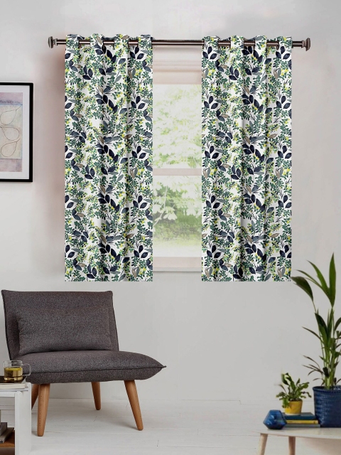 

SHIVANAA HOMES White & Blue Single Room Darkening Curtain