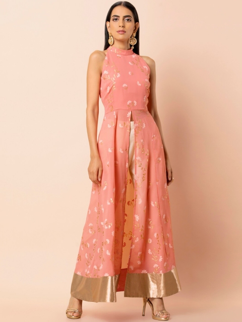 

INDYA Women Pink Foil Printed Hight Slit Tunic