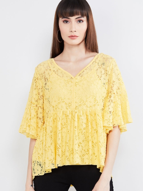 

max Women Yellow Self Design A-Line Top