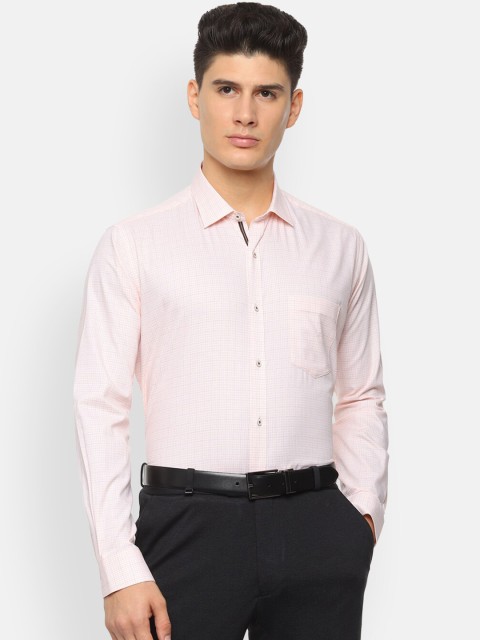 

Van Heusen Men Peach-Coloured Regular Fit Checked Formal Shirt