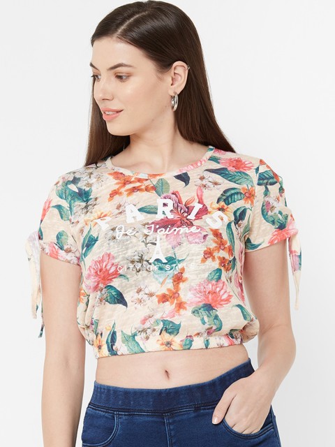 

Juliet Women Beige Floral Printed Crop Blouson Top