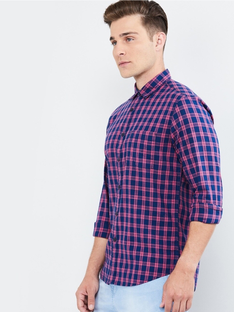 

max Men Blue & Pink Regular Fit Checked Casual Shirt