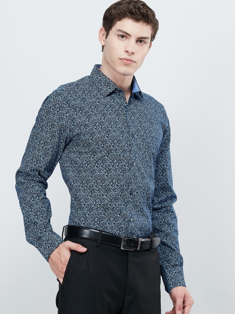 max Men Blue Slim Fit Printed Formal Shirt