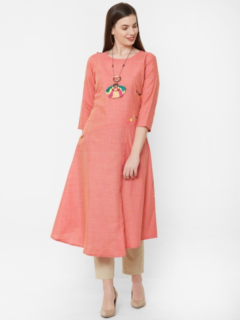 Juliet Women Orange Solid A-Line Kurta