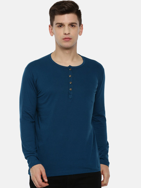 

KAY DEE Men Blue Solid Slim Fit Round Neck Pure Cotton T-shirt