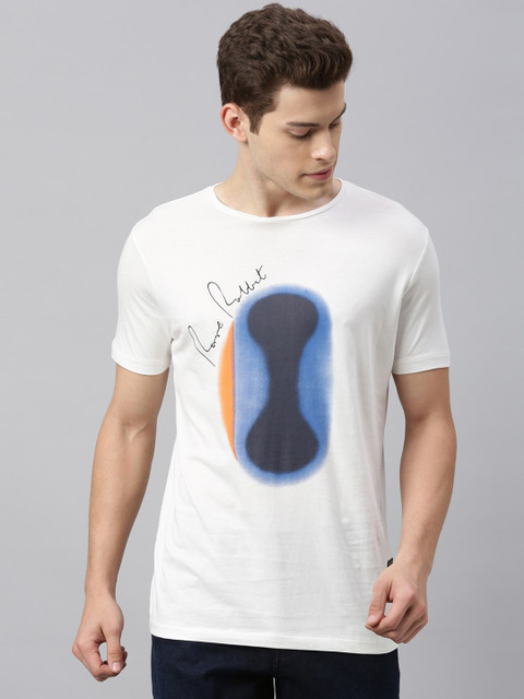 

RARE RABBIT Men White Printed Round Neck T-shirt
