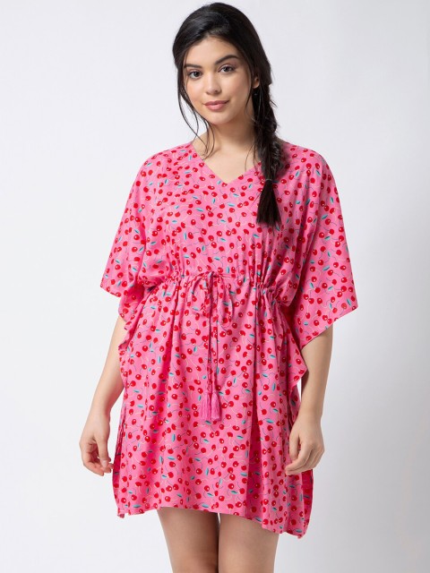 

ADORENITE Pink & Red Printed Nightdress
