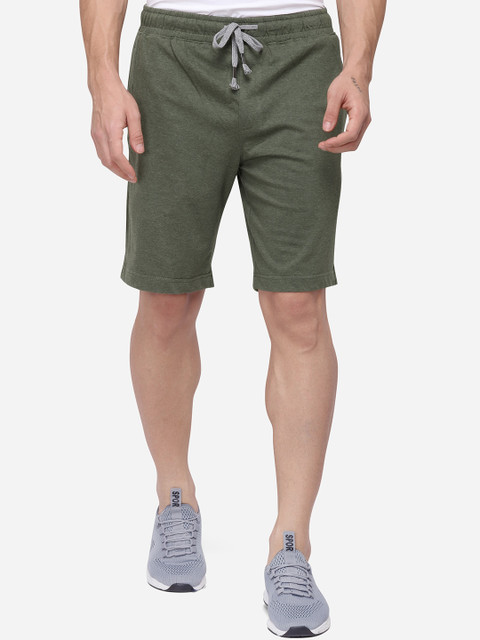 

JADE BLUE Men Olive Green Solid Regular Fit Shorts