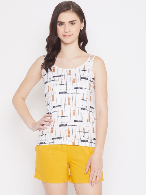 

Clovia Women Off-White & Yellow Printed Night Suit
