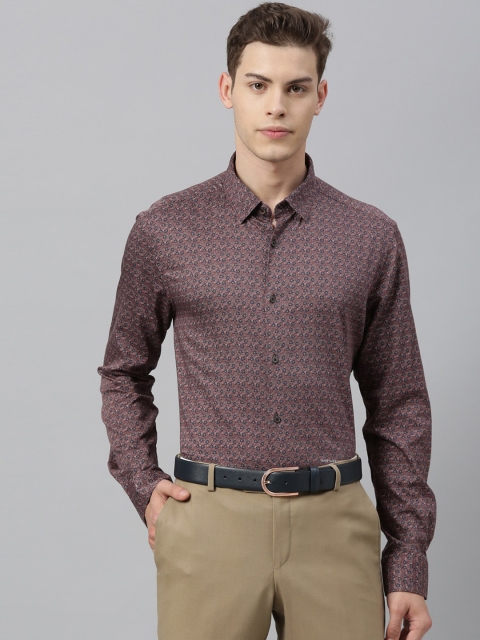 

RARE RABBIT Men Brown & Blue Tailored Fit Printed Formal Shirt