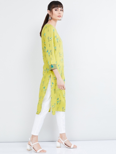 

max Women Lime Green Printed Pathani Kurta