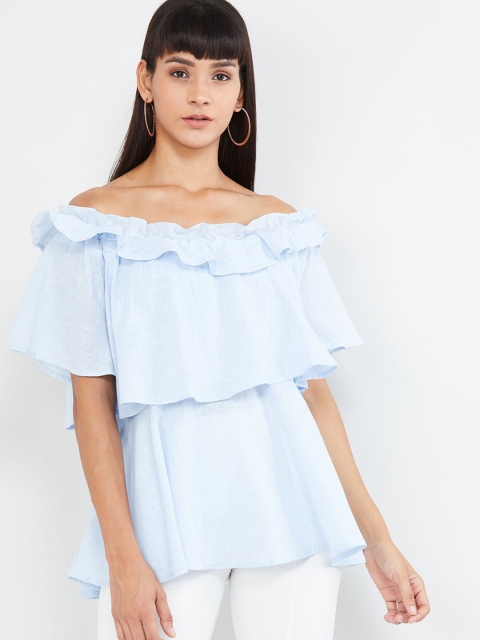 

max Women Blue Solid Bardot Top